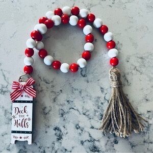 Christmas Sled Deck the Halls Wood Bead Garland Tiered Tray Decor